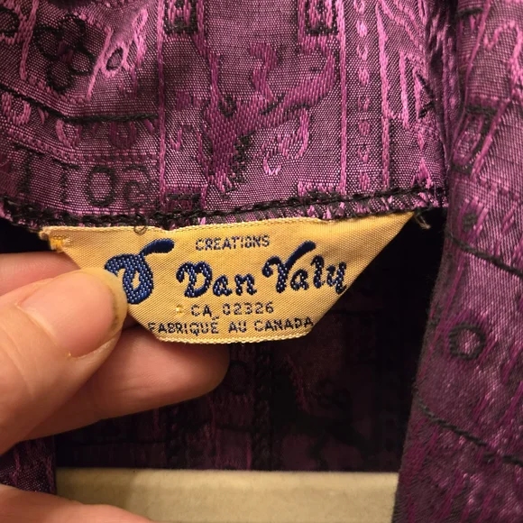 Vintage Dan Vali Silk Dress Purple Metallic Midi Belted Statement Canada - Picture 10 of 11